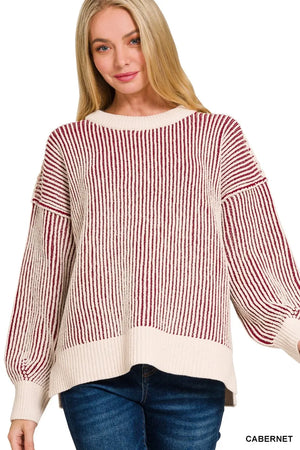 Zenana: RED TWO TONE SWEATER - AllieMac