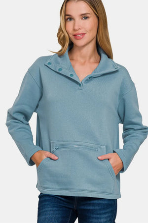Zenana: HALF SNAP FLEECE SWEATSHIRT - AllieMac