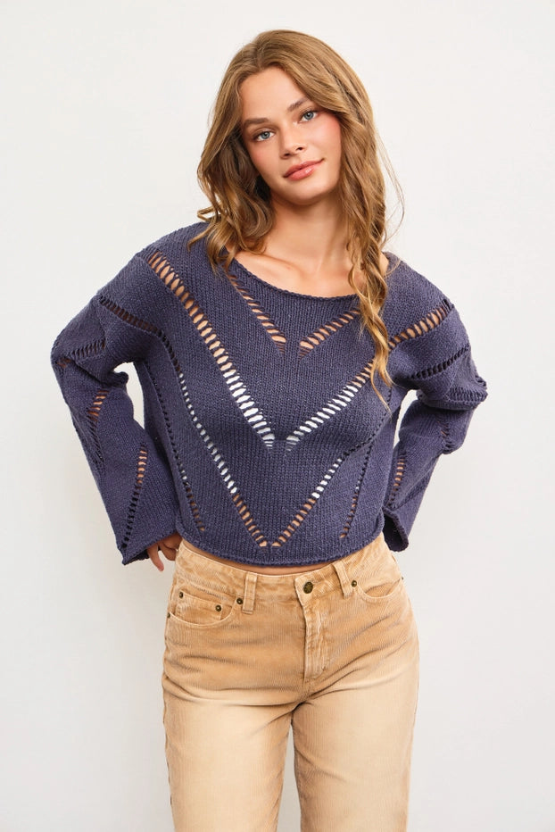 Frankie Mesh Cropped Sweater - Navy