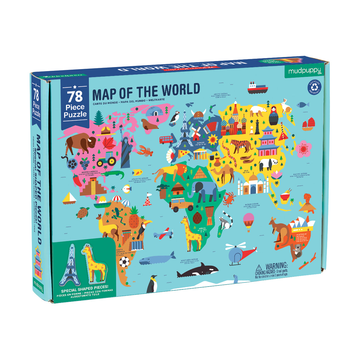 geography map of the world puzzle 78 pieces by mudpuppy dragonfly toys