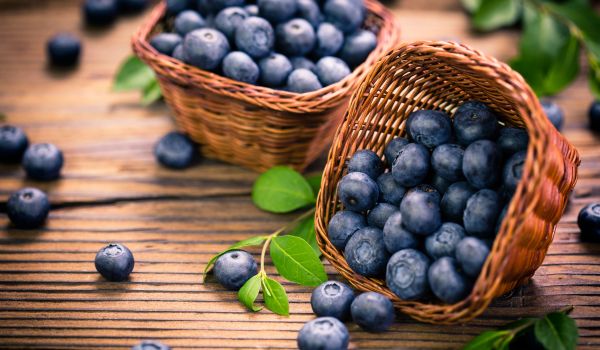 blueberries in baskets