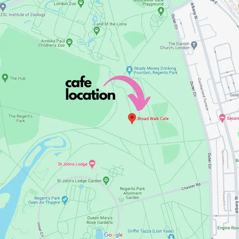 map of regents park showing dog friendly cafe location