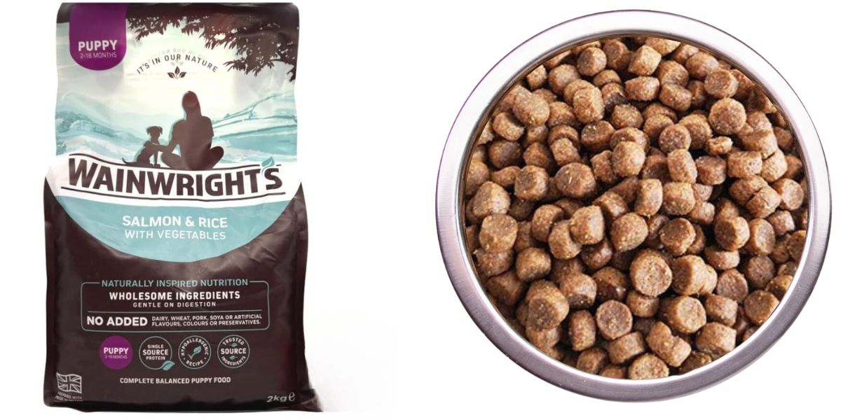dry wainwrights puppy food packaging and content