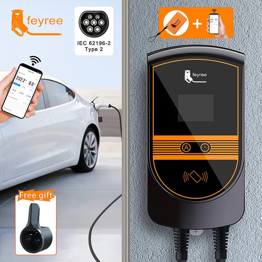 Feyree Ev Chargeur 22kw 32A 3 Phase Evse Wallbox Borne de recharge de  voiture de véhicule électrique avec adaptateur de type 2 Iec62196-2 5m  Câble