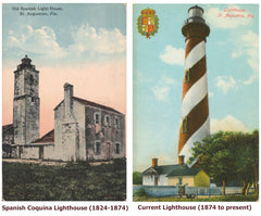 Saint Augustine history brought to life with imagery that is art. Saint Augustine lighthouses - the current and previous ones, presented side-by-side.