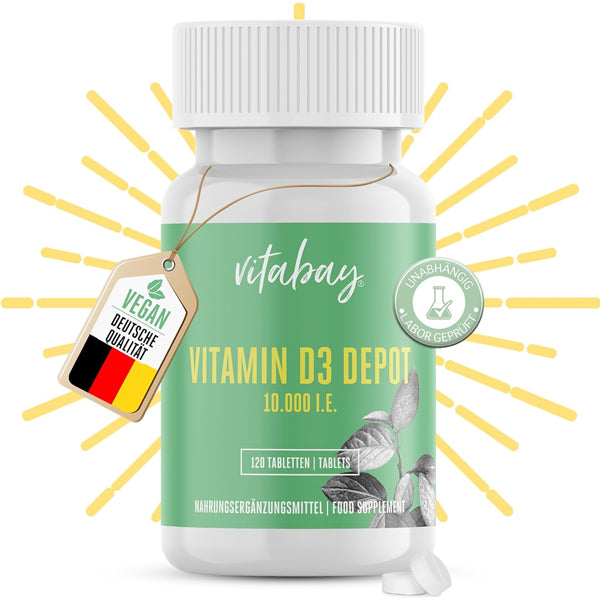 Se Vitamin D3 Depot 10.000 I.E. - 120 veganske tabletter hos Alt I Sundhed