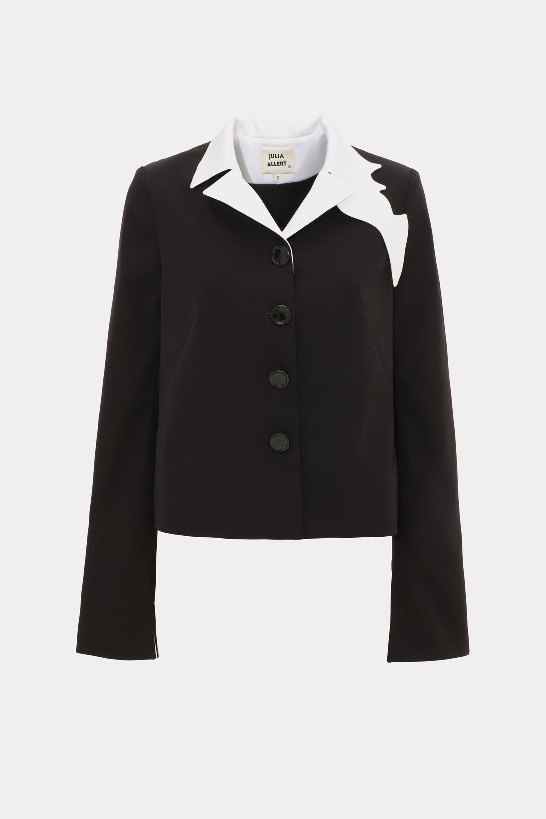 Black Tailored Cropped Blazer With White Collar