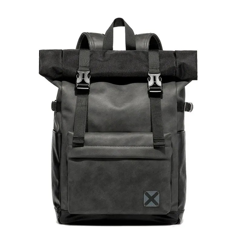 sac à dos roll top homme vue de face coloris noir