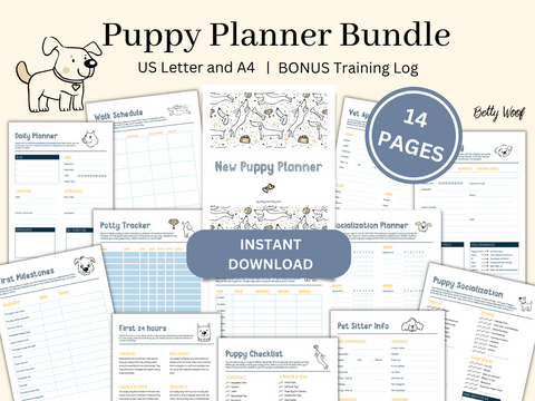 A digital Puppy Planner helps you keep track of your pup’s growth and can be easily downloaded at home