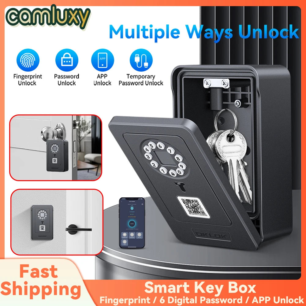 Camluxy Smart Key Box with Fingerprint & Digital Code Lock - Secure Storage with IC Card & Combination Unlock