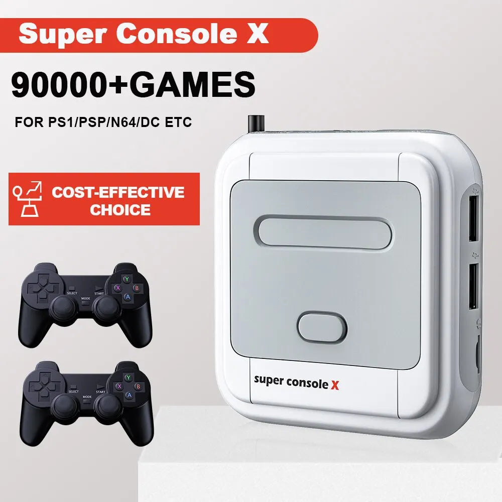 KINHANK Game Box Super Console X – Retro Video Game Console with 90,000 Games, 50 Emulators for PS1/PSP/MAME/DC, Includes Controllers