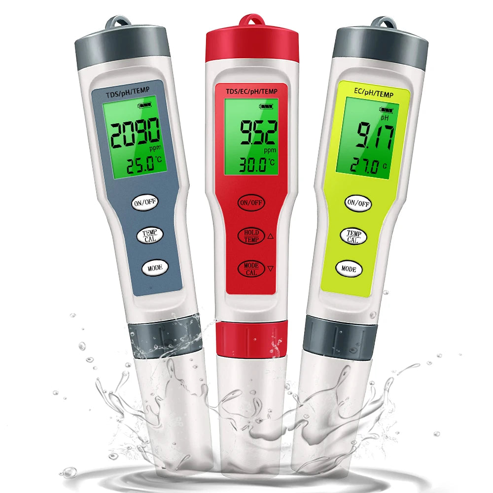 Waterproof PH Meter - PH/TDS/EC/Temp Digital Water Quality Monitor with Backlight for Pools, Drinking Water & Aquariums