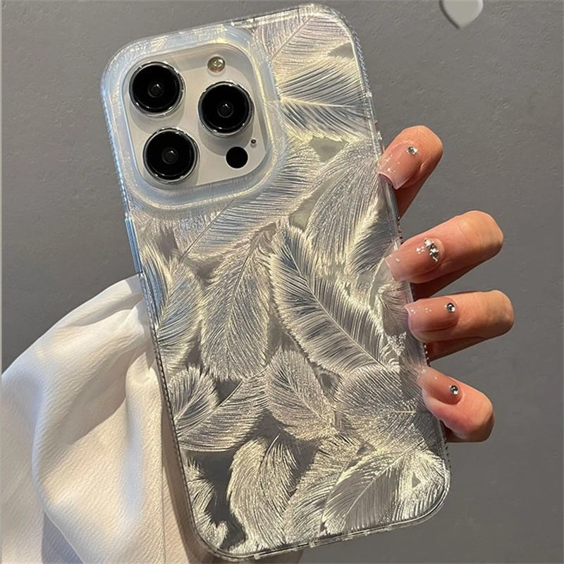 Fashion Laser Gradient Feather Phone Case – Shockproof Silicone Cover for iPhone 11 15 14 13 12, Pro Max & Pro Models