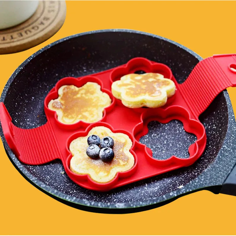 Nonstick Silicone Egg Pancake Ring - Perfect Pancake Maker Mold and Omelet Shaper for Kitchen Baking
