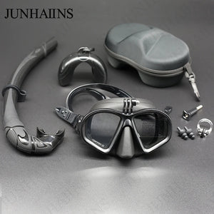 Wet GoPro Mount Diving Mask – Low Volume Tempered Glass Freedive Mask with J-Type Design and Camera Mount, Black Snorkel Set - CongoBasinGroup.com