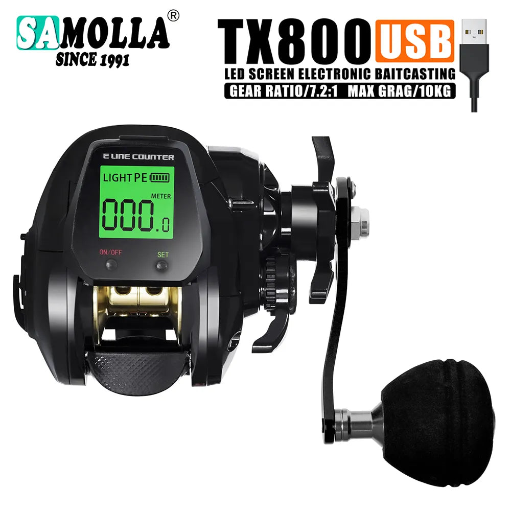 SAMOLLA Electronic Baitcasting Fishing Reel - Big LED Screen, High Speed 7.2:1, 10kg Saltwater Waterproof Cast Drum Wheel for Precision Casting