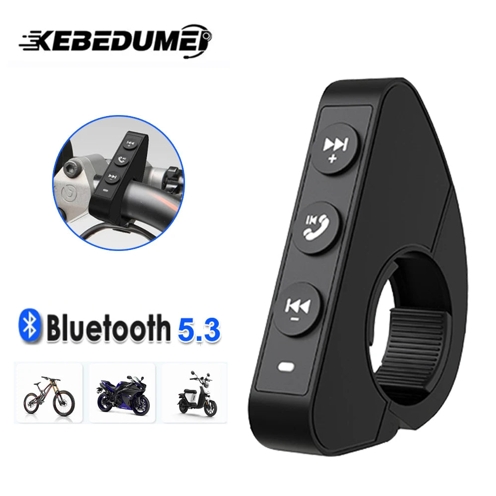 Kebidumei Bluetooth 5.3 Handlebar Remote Controller - Waterproof Wireless Media Control for Motorcycle Helmet Headsets