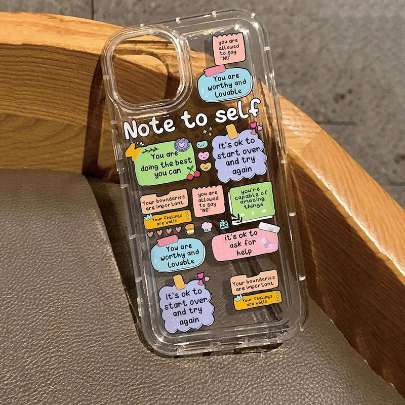 Cute Cartoon Ins Vibes Slogan Print Clear Case for iPhone 11 to 16 Pro Max, Plus, XR, XS Max, SE2 – Airbag Cover