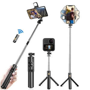 Wireless Selfie Stick Tripod Stand with Light: Bluetooth Remote Extendable Tripod for iPhone, Mobile Phone - TikTok Live Streaming - CongoBasinGroup.com