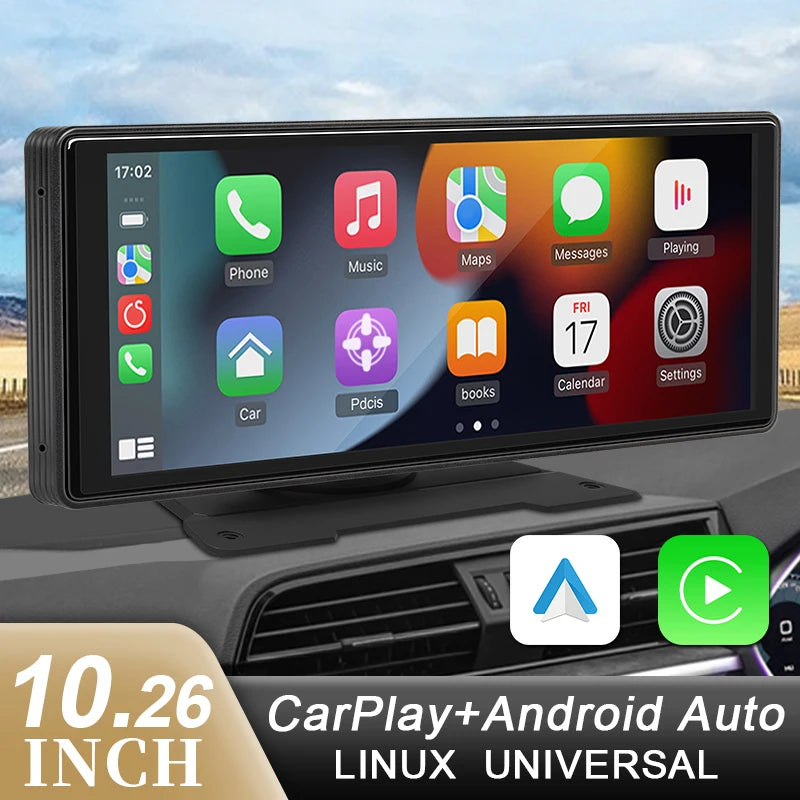 10.26" Car Mirror Radio Multimedia Player – Wireless CarPlay & Android Auto, Bluetooth, AUX, USB Screen