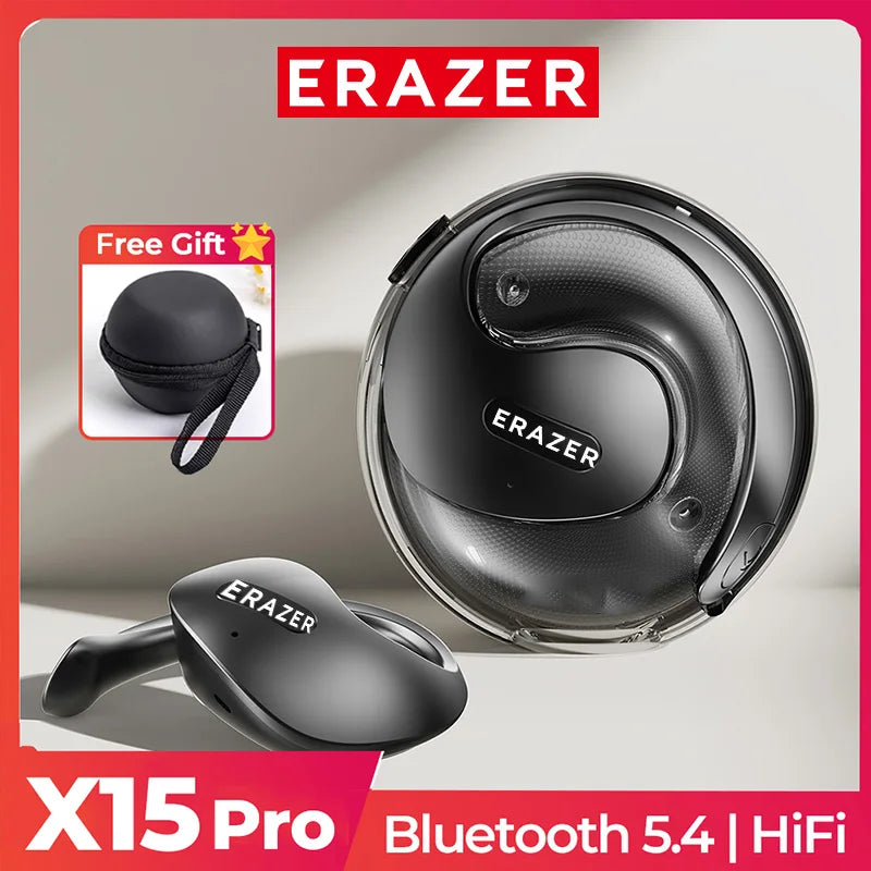 2024 ERAZER X15 Pro Bluetooth 5.4 Earphones – Wireless TWS Earbuds with Open Ear Hooks, Mic & Phone Call Support