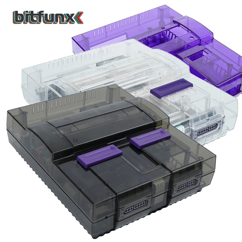Bitfunx SNES Replacement Shell – Transparent Black Case for Nintendo SNES SFC US Version Retro Gaming Console