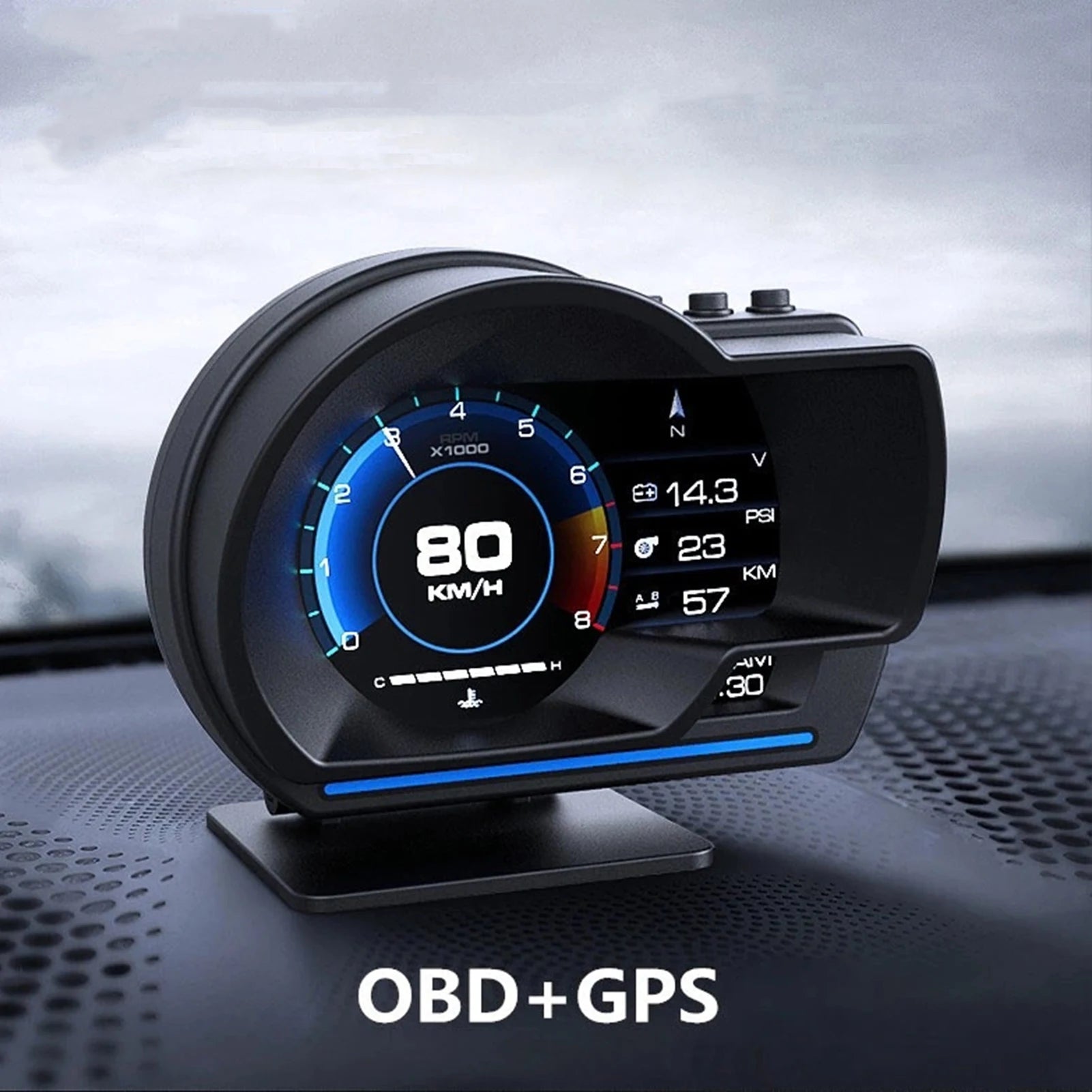Smart Car HUD OBD2+GPS Gauge - Head-Up Display Speedometer with Turbo RPM Alarm for Cars and Trucks
