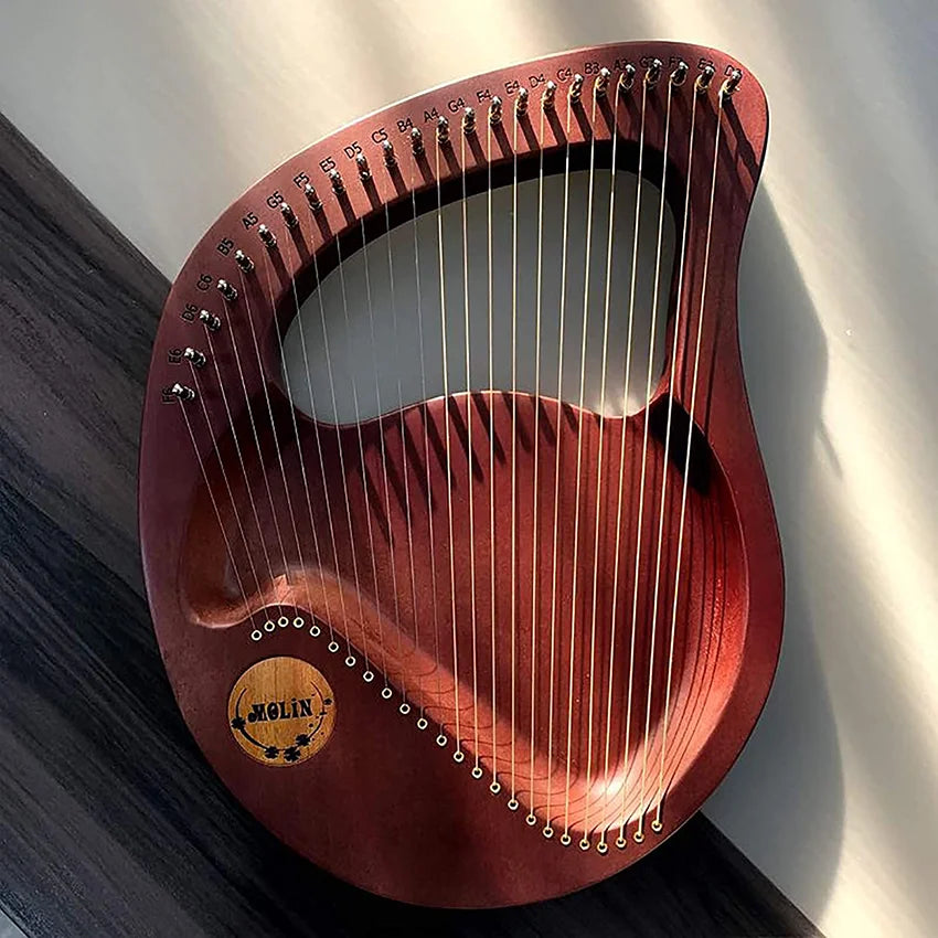 24-String Lyre Harp – Wooden Mahogany Piano Harp for Beginners with Matching Gifts
