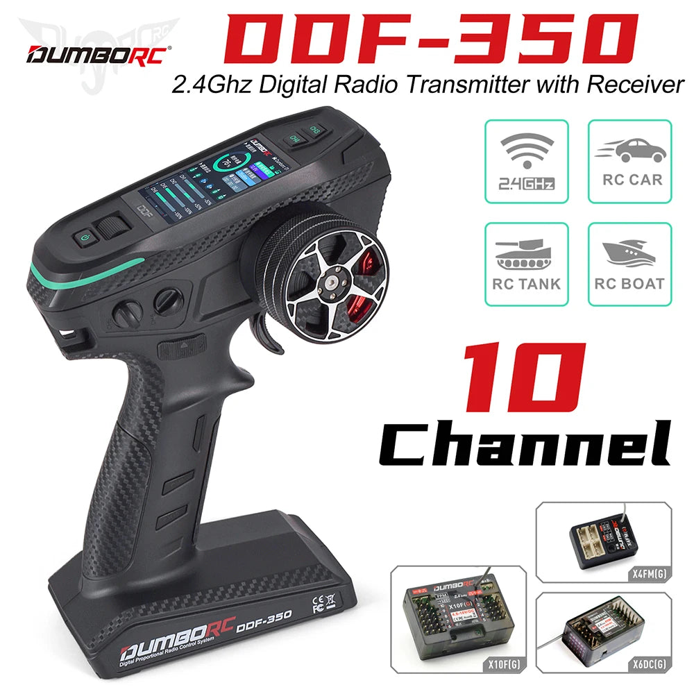 DUMBORC 2.4G 10CH Digital Radio Remote Controller – DDF-350 Transmitter with Receiver for RC Car, Boat, Tank, LCD FHSS System