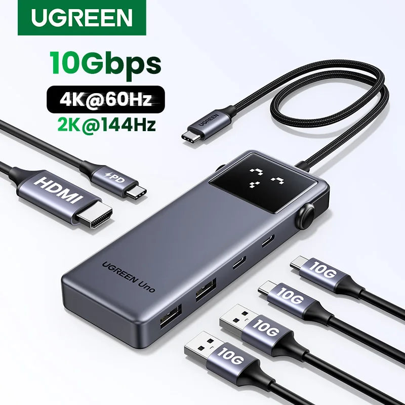 UGREEN Uno 6-in-1 USB-C Hub – 4K60Hz, PD100W, 10Gbps USB3.2 Splitter Adapter for Laptop & MacBook Pro/Air