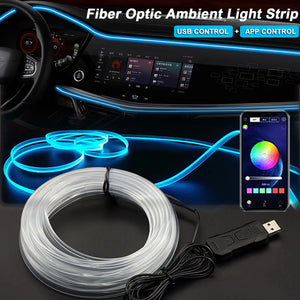 RGB Car Interior LED Light Strip – 2/3/4/5M USB Fiber Optic Atmosphere Lamp, APP Control for Customizable Lighting - CongoBasinGroup.com