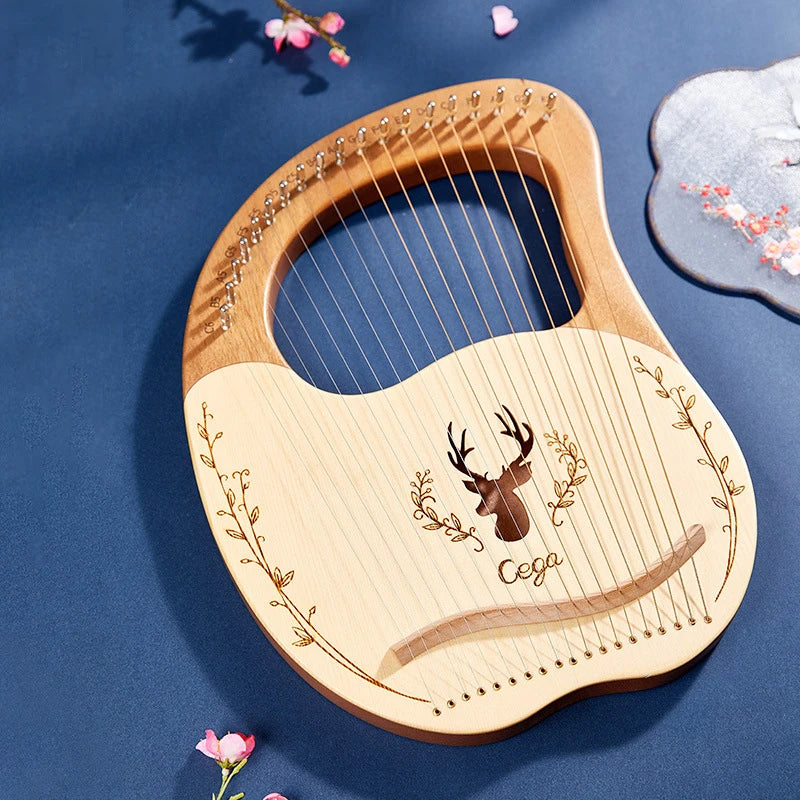 Lyre Harp 19-String – Mahogany Wood Stringed Musical Instrument with Tuning Wrench & Spare Strings