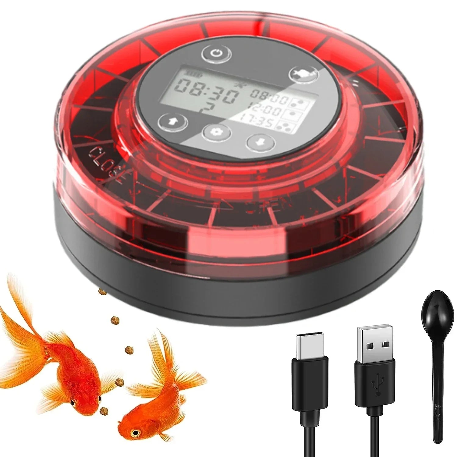 Automatic Fish Feeder for Aquarium – Rechargeable Food Dispenser with Timer, LCD Display & USB Cable