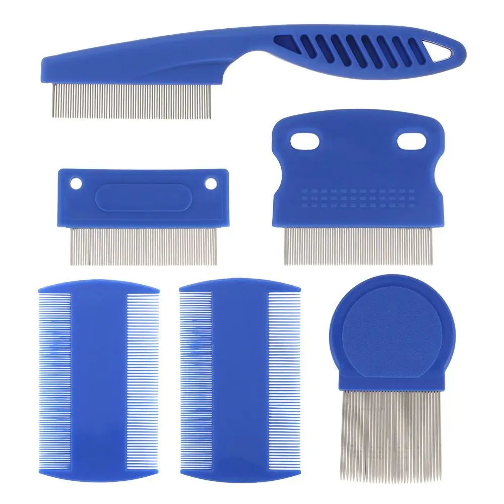 6 Pcs Pet Flea & Lice Comb Set – Stainless Steel Fine Tooth Grooming Combs for Dogs, Cats, Dematting & Tear Stain Removal