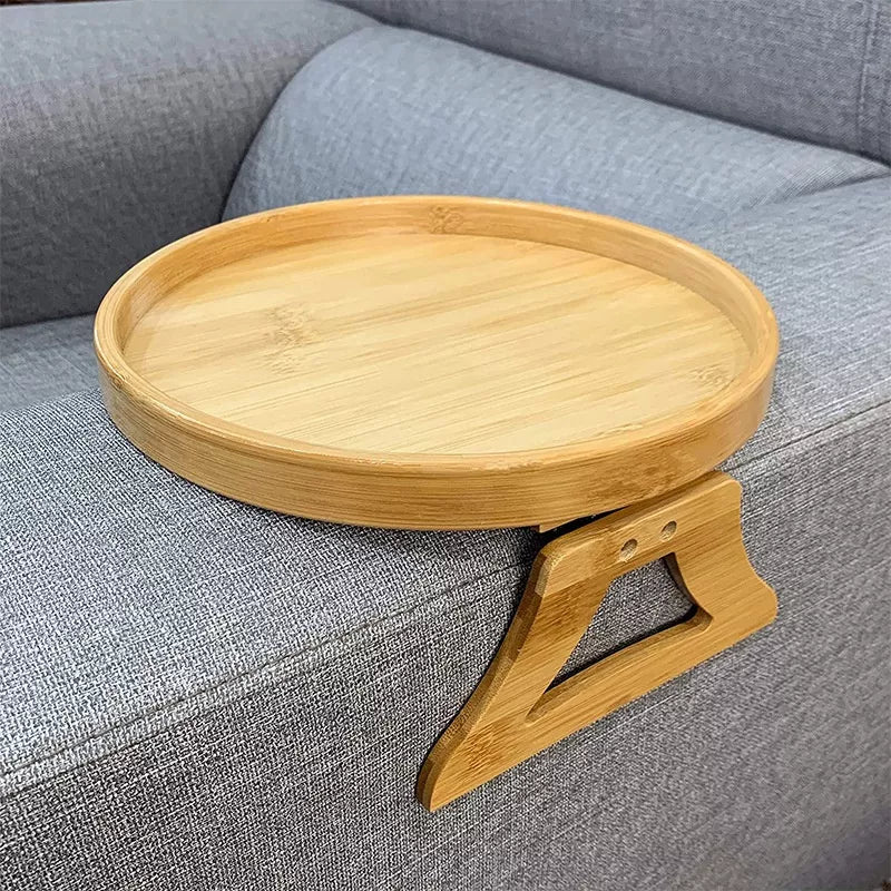 Natural Bamboo Sofa Armrest Clip-On Tray - Practical TV Snack Tray for Coffee, Remote Control, and Snacks