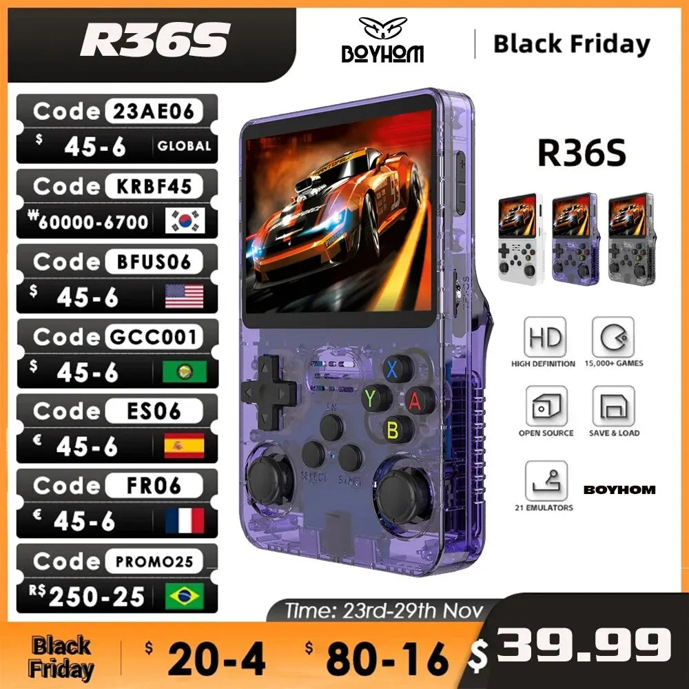 Open Source R36S Retro Handheld Video Game Console - Linux System - 3.5 Inch IPS Screen - Portable Pocket Video Player - 64GB Games - R35S