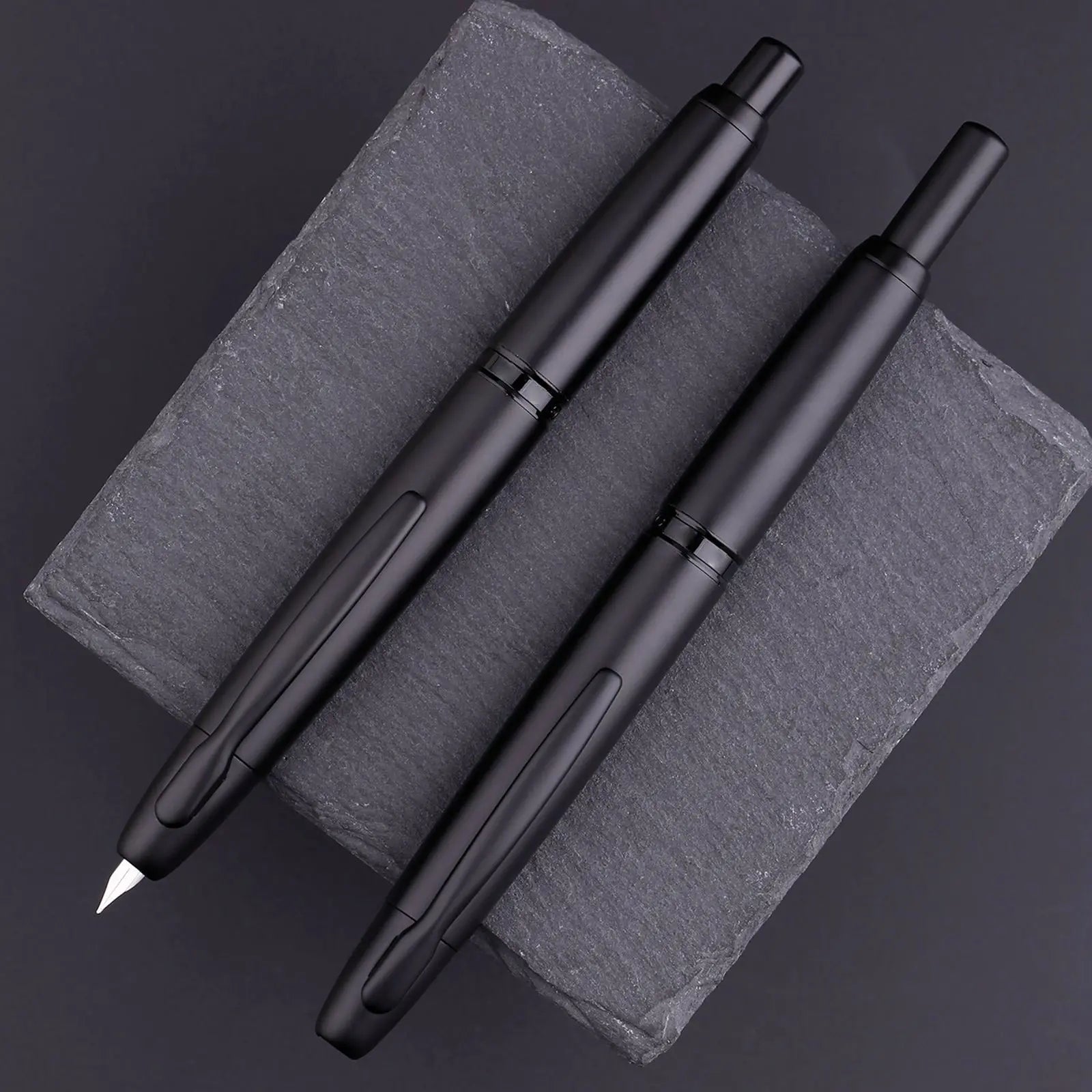 MAJOHN A1 Retractable Fountain Pen – EF 0.4mm Nib, Matte Black Metal Ink Pen with Converter, Ideal for Students and Gifts