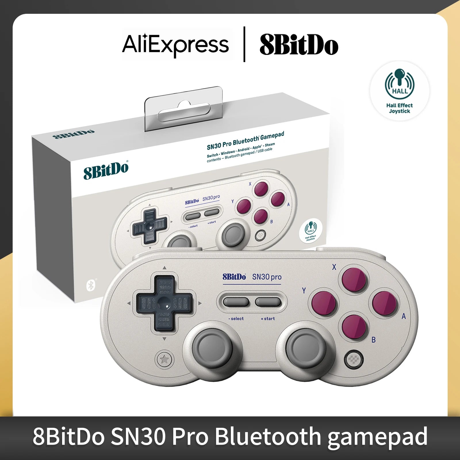 8Bitdo SN30 Pro Bluetooth Wireless Gaming Controller – Hall Effect, Compatible with Switch, MacOS, Android, Raspberry Pi, Windows, and Steam