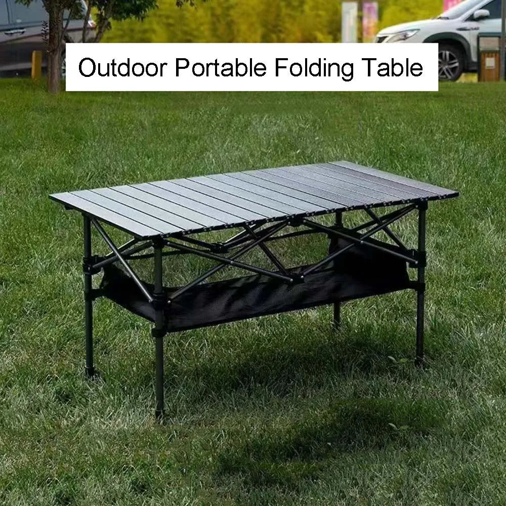 Outdoor Folding Long Table – Portable Storage Camping Desk with Net Bag, Easy Install, Lightweight & Stable