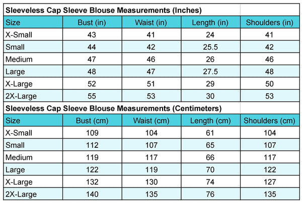 Women's Cap Sleeve Blouse Measurements David Shepard
