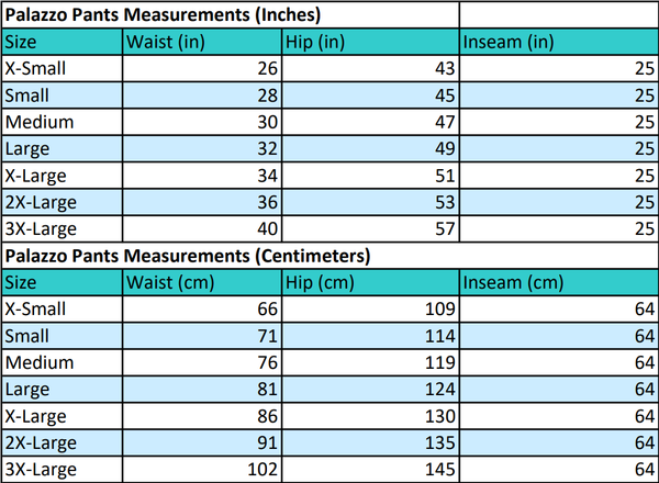 Women's Palazzo Pants Measurements David Shepard