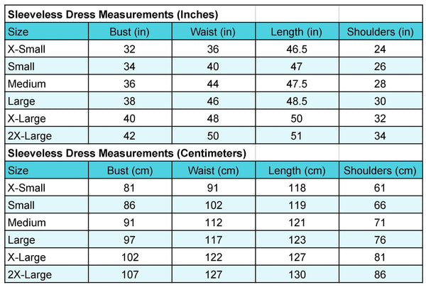 Sleeveless Midi Dress Measurements