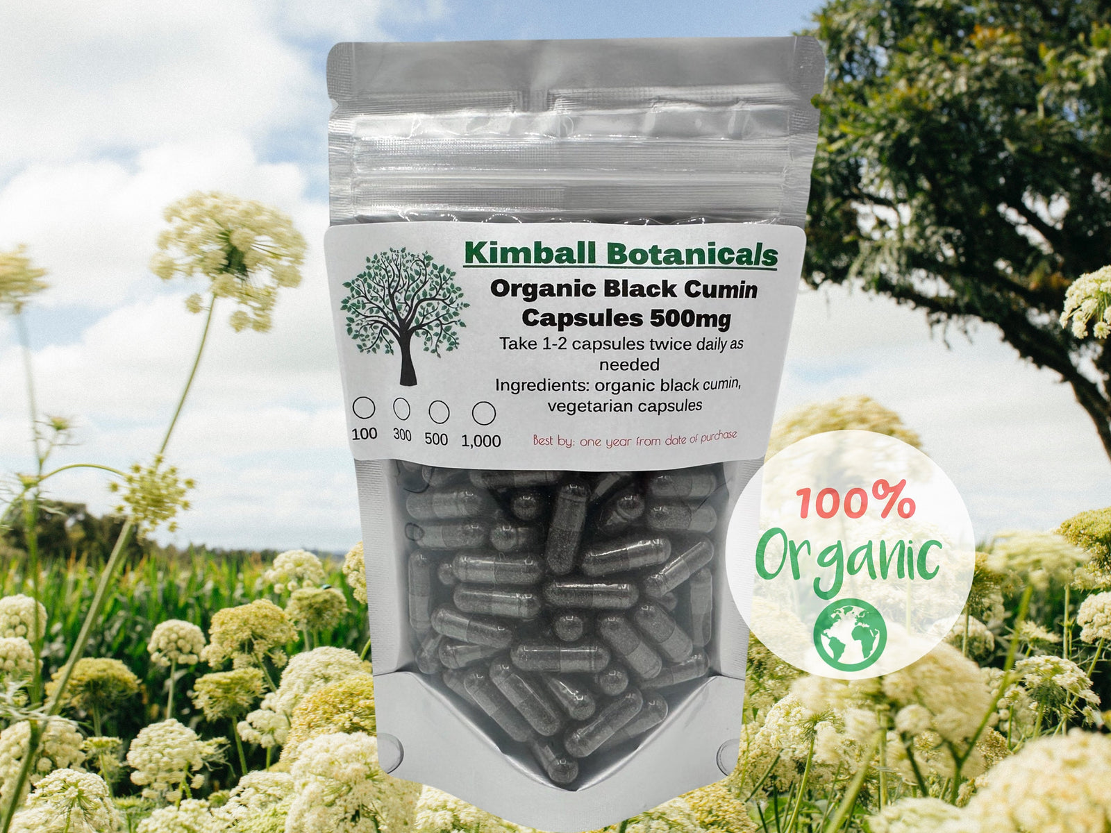 Organic Black Cumin (roman caraway) 500mg vegetarian capsules, made fresh to order, no fillers