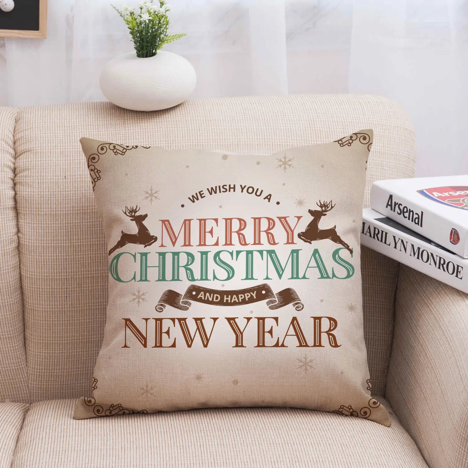 Festive Christmas Linen Pillowcase