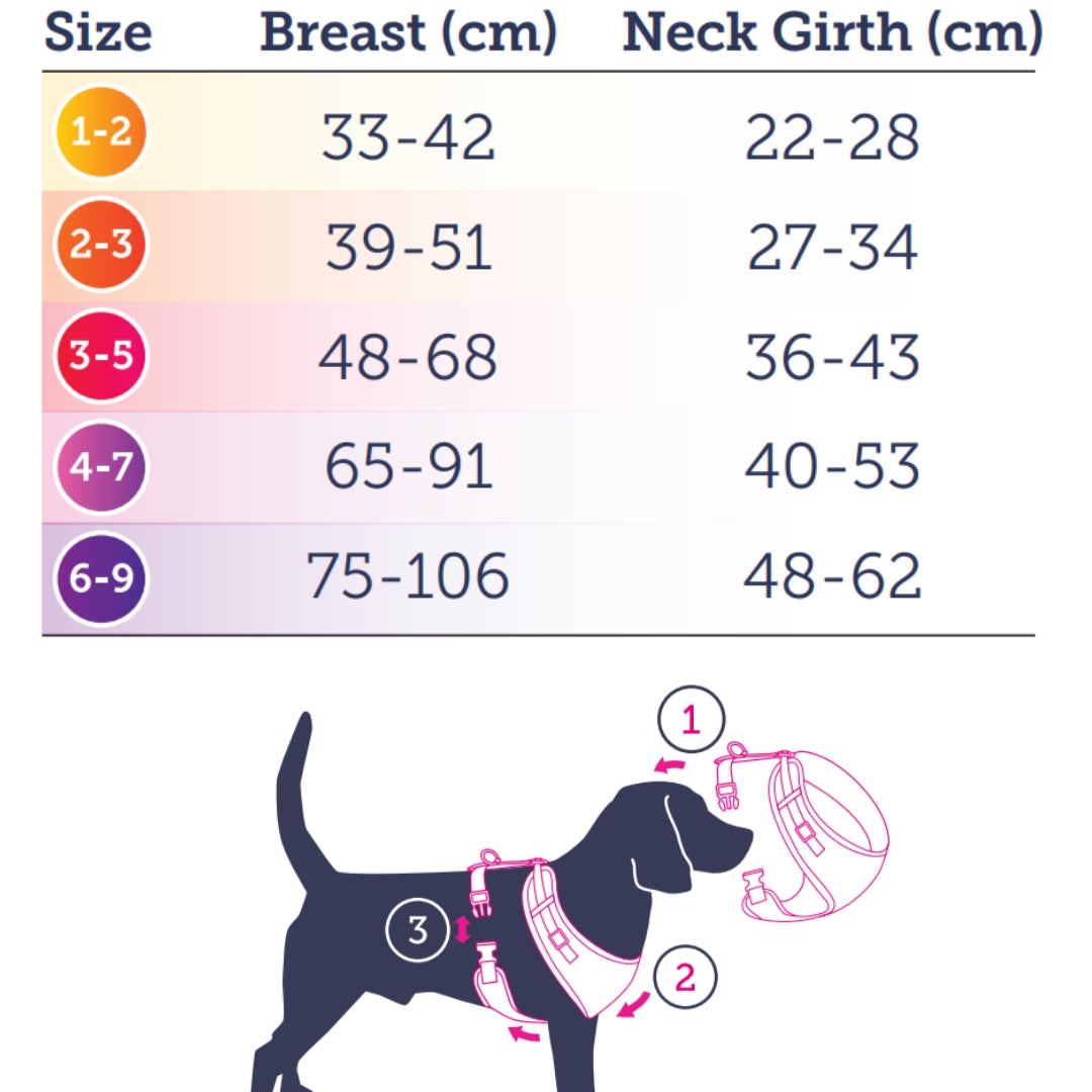Doodlebone Adjustable Airmesh Dog Harness Size Guide