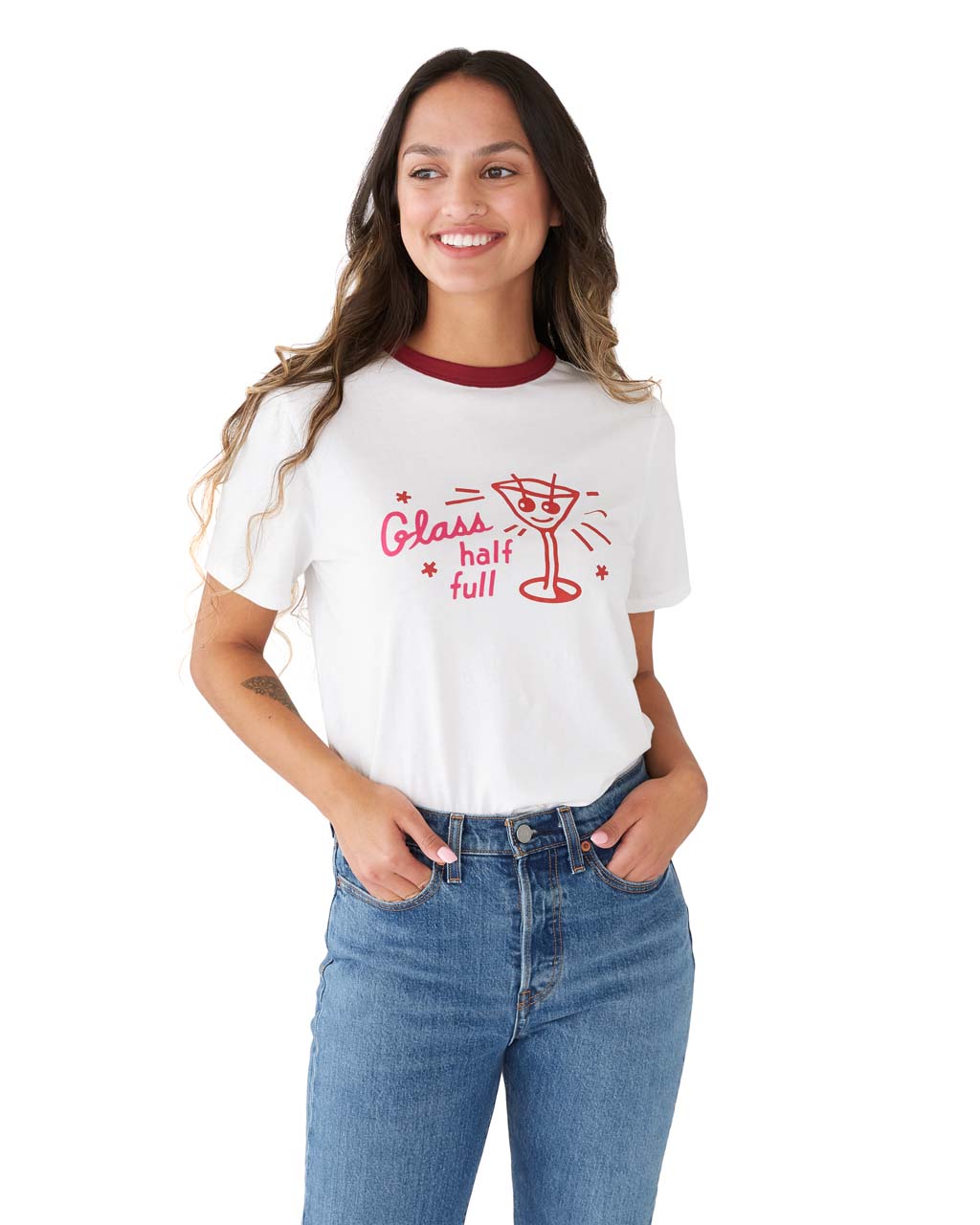 Glass Half Full Ringer Tee By Ban Do Graphic Tee Ban Do