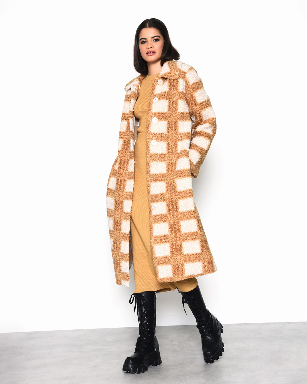 Camel Check Coat