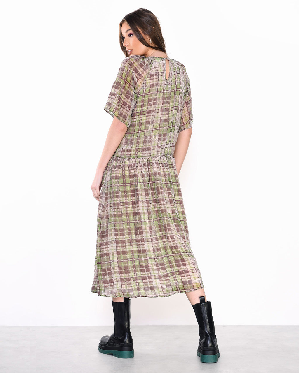 Green Devore Check Dress