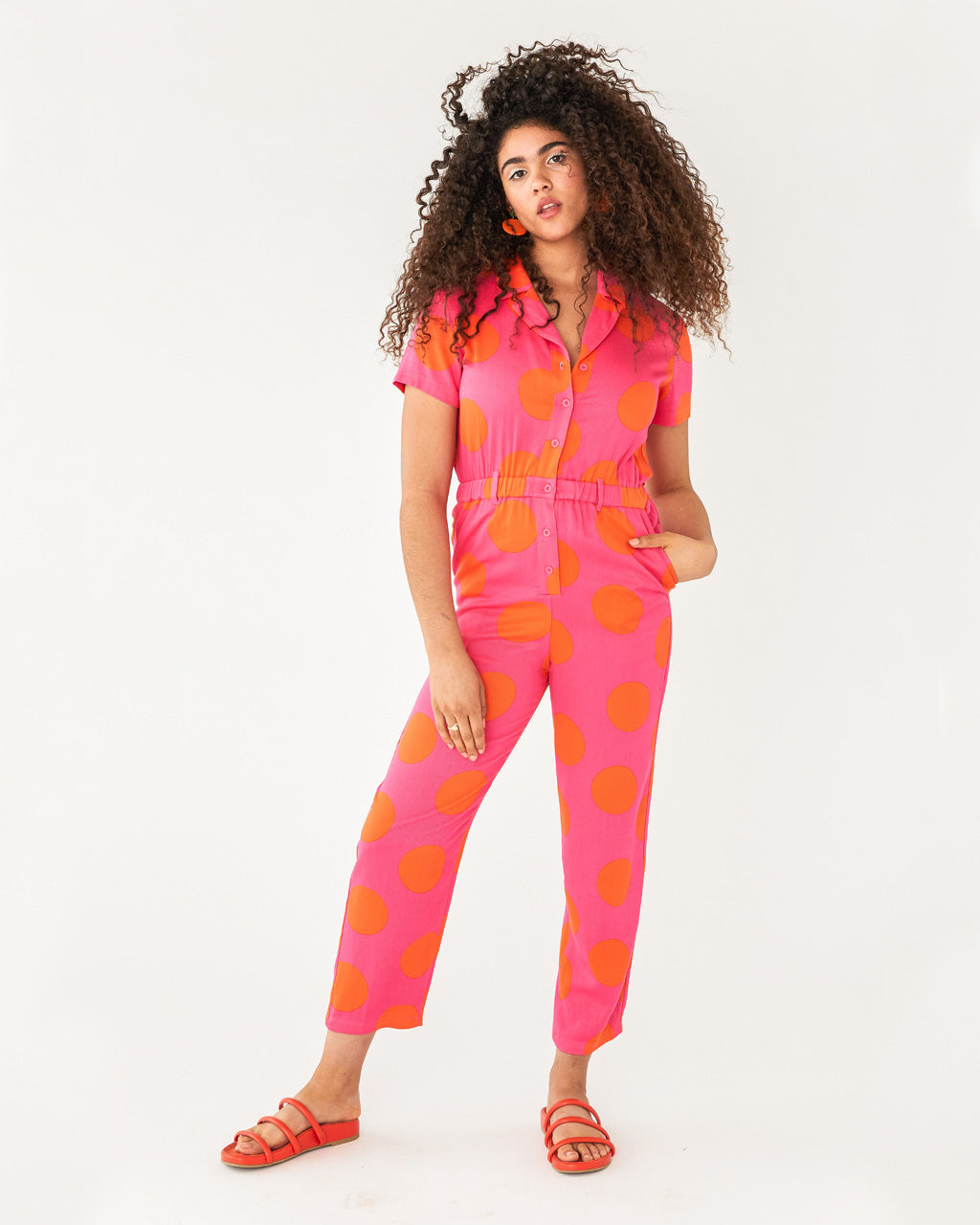 pink polka dot jumpsuit