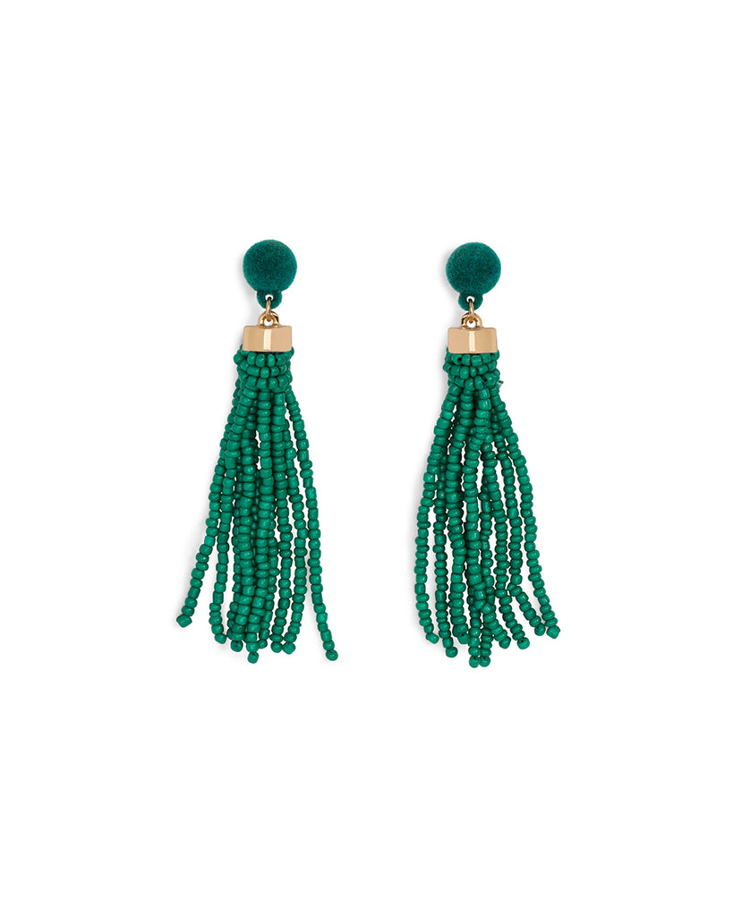 beaded tassel earrings - emerald by tuleste - earrings - ban.do